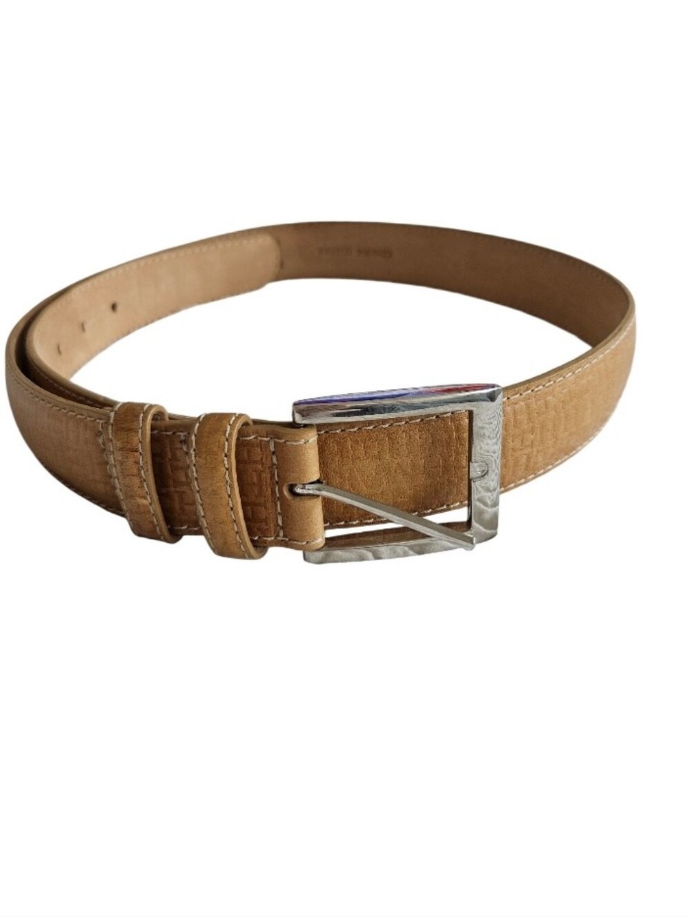 Mario Hernandez Men's Tan Leather Belt with Silver Buckle